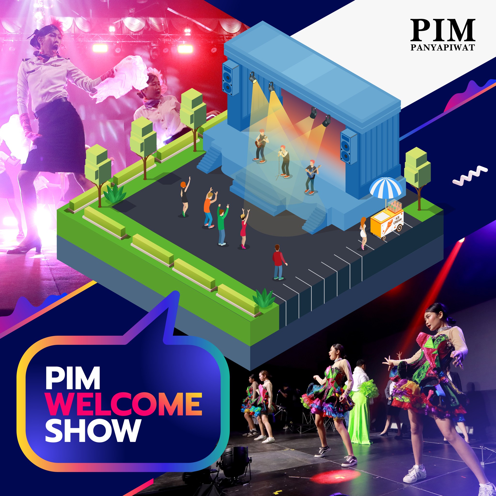 PIM Welcome Show ชมโชว์พิเศษเปิดงานจากวงดนตรีสำนักศิลปวัฒนธรรม ต้อนรับเฟรชชี่น้องใหม่ ให้การเริ่มต้นชีวิตในรั้ว PIM เป็นมากกว่าการปฐมนิเทศ แต่เป็นประสบการณ์ที่น่าจดจำ พร้อมกิจกรรมแดนซ์สุดมันส์ TikTok Challenge ให้น้องๆ ได้ร่วมสนุกไปด้วยกัน