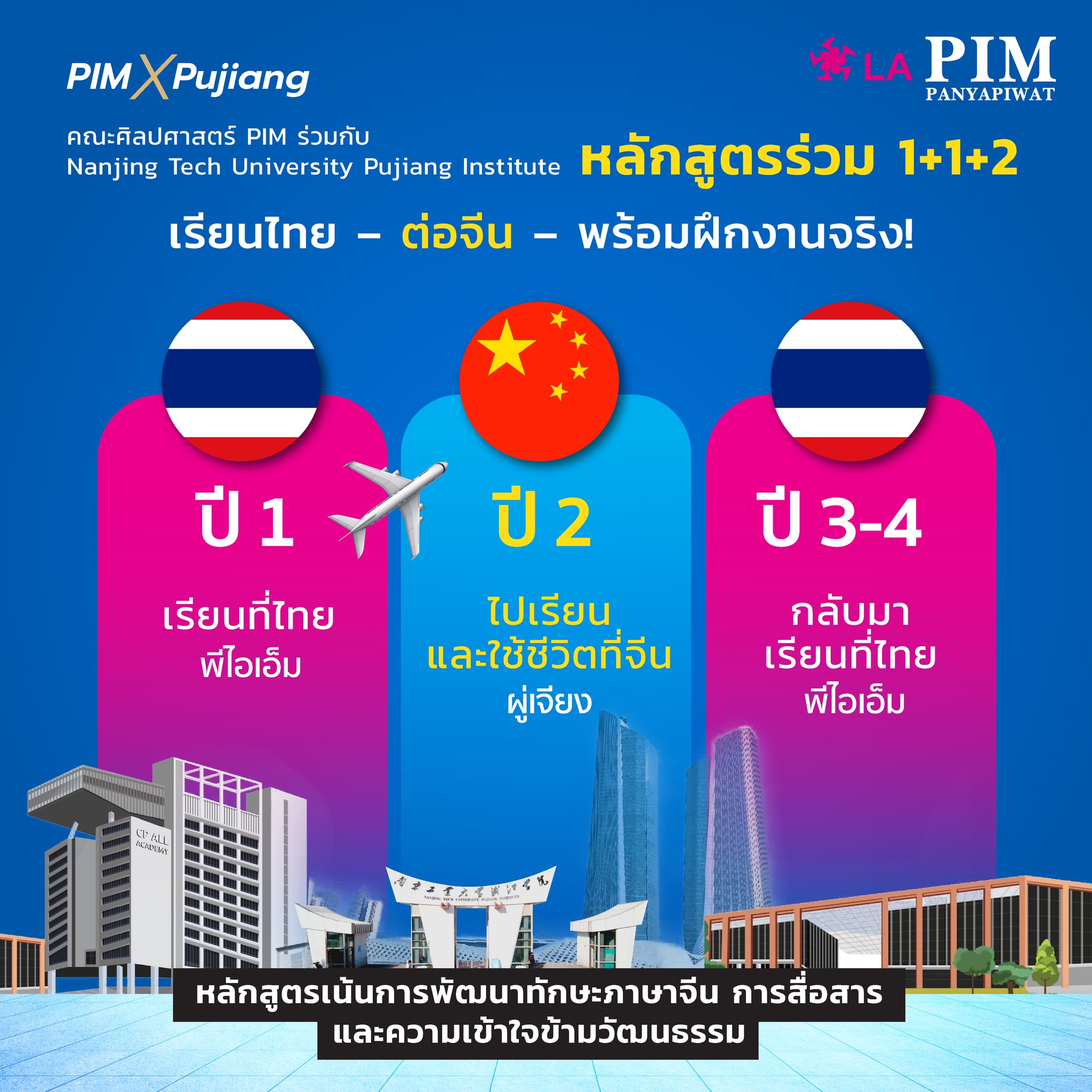 โครงการหลักสูตรร่วม 1+1+2 ภายใต้ความร่วมมือทางวิชาการระหว่างสาขาวิชาภาษาจีนธุรกิจคณะศิลปศาสตร์ พีไอเอ็ม